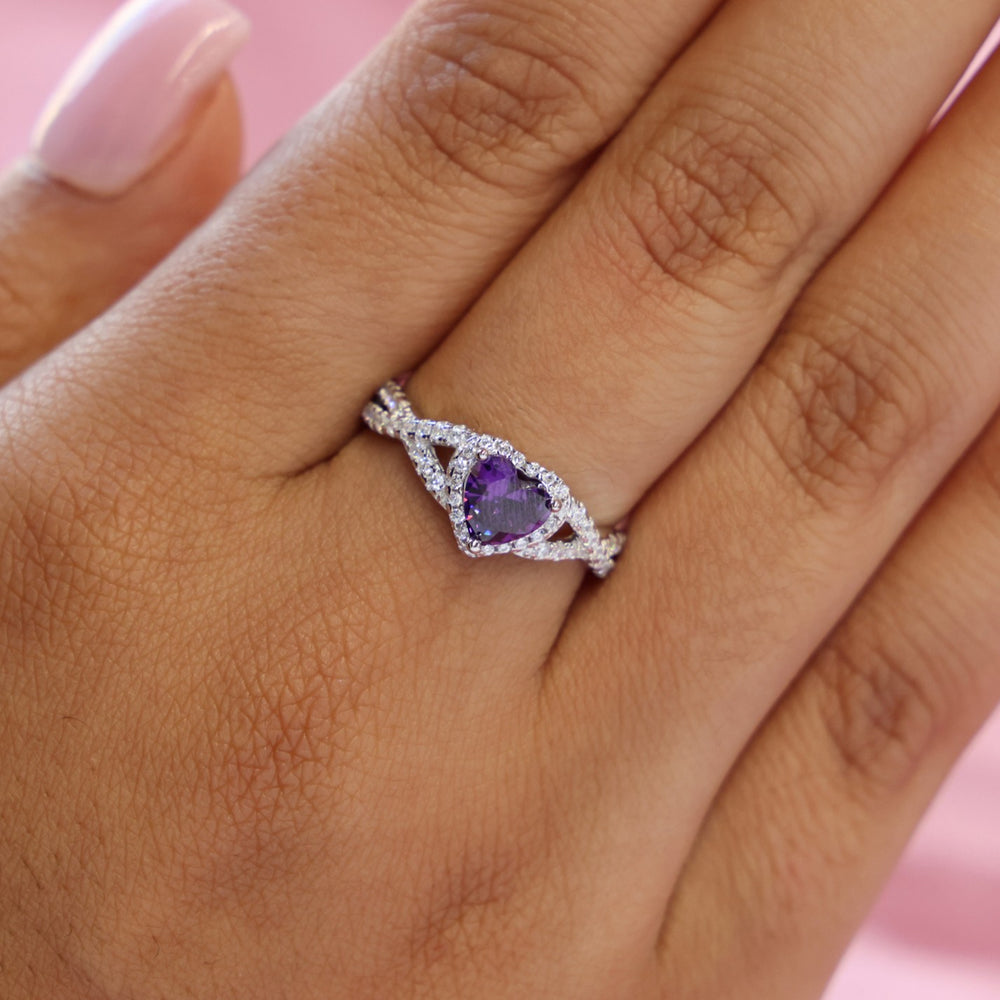 Purple Heart Infinity CZ Diamond Ring - 925 Silver
