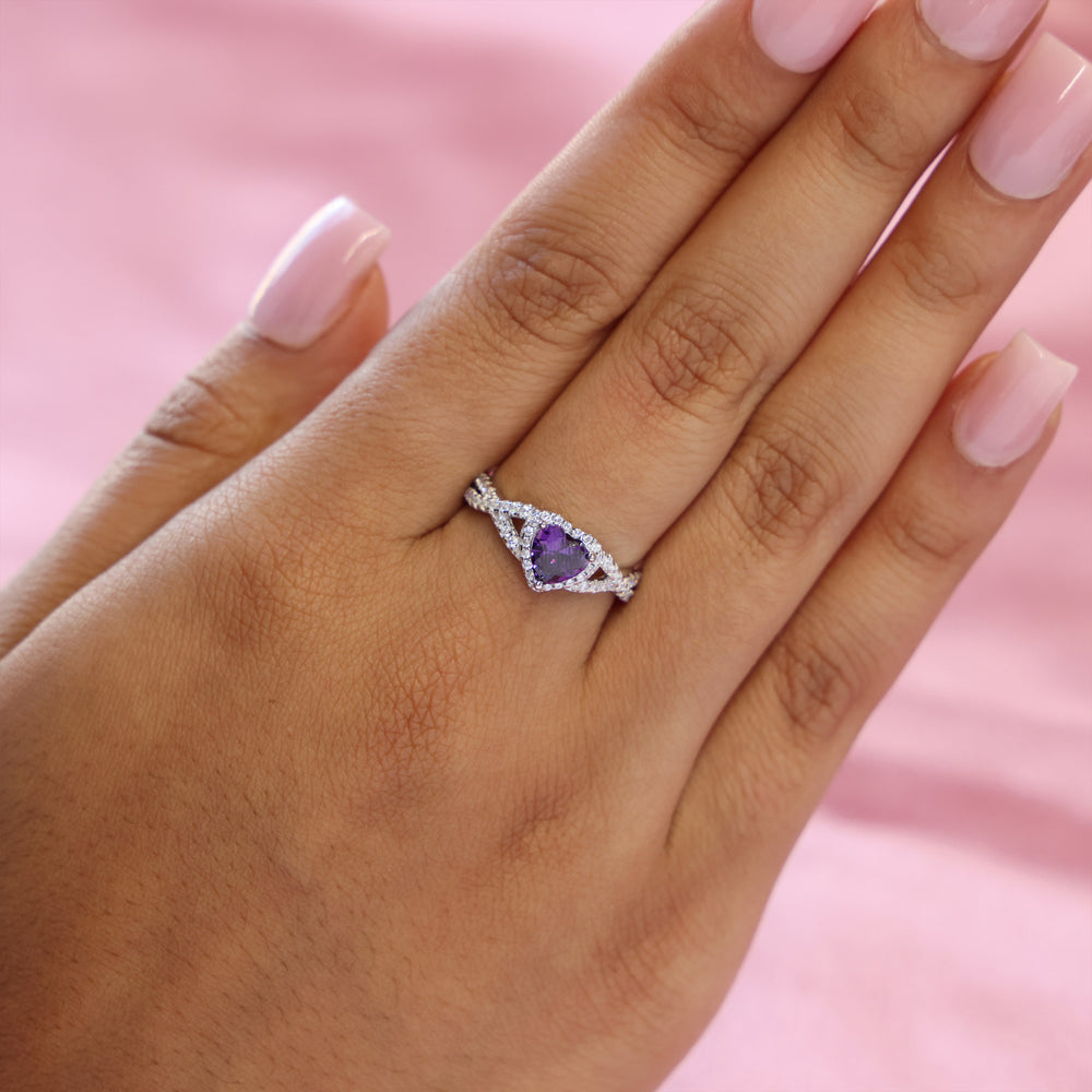 Purple Heart Infinity CZ Diamond Ring - 925 Silver