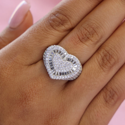 Fully Iced Heart Ring - 925 Silver