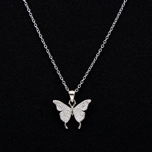 Small Iced Butterfly Necklace - 925 Silver