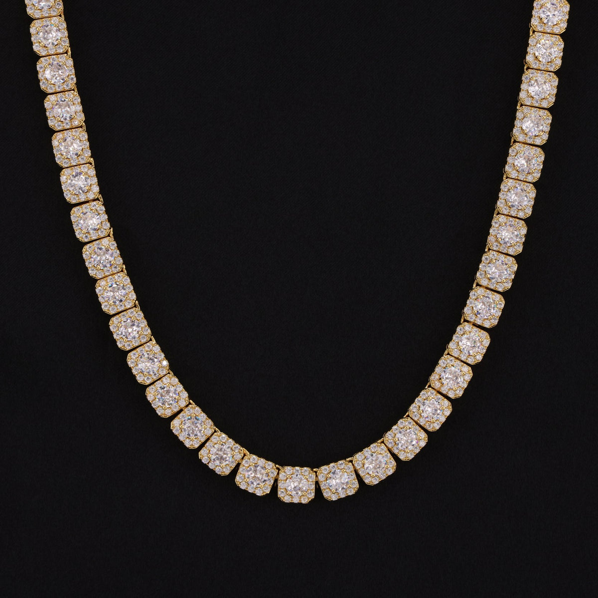 8mm Clustered Tennis Necklace - Gold