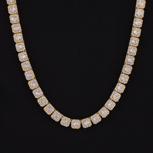 8mm Clustered Tennis Necklace - Gold