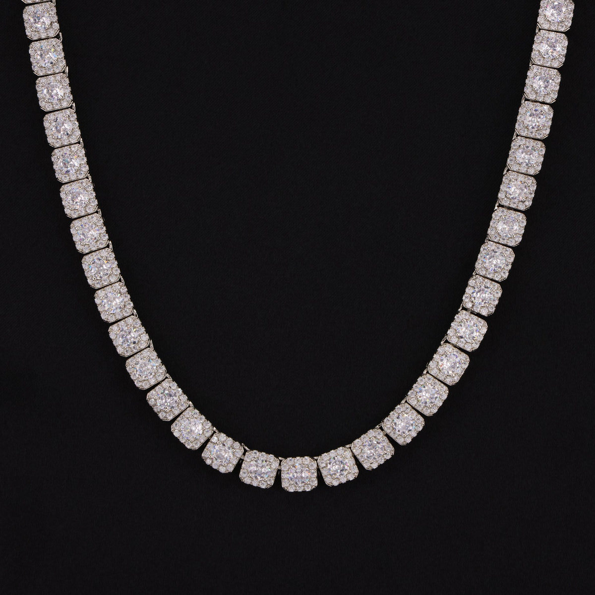 8mm Clustered Tennis Necklace - White Gold