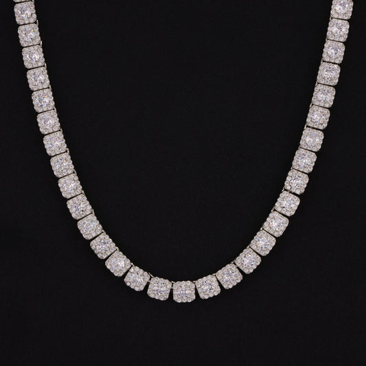 8mm Clustered Tennis Necklace - White Gold
