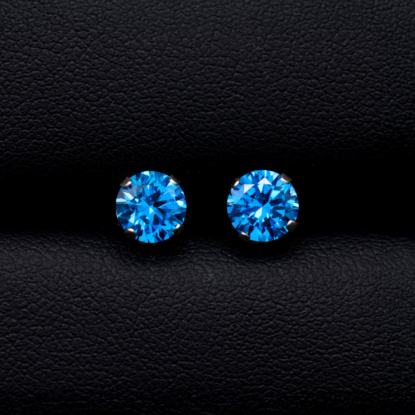 6mm Round Blue Topaz CZ Stud Earrings - 925 Silver