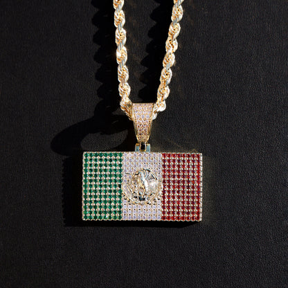 Iced Out Mexican Flag Pendant - 14k Gold