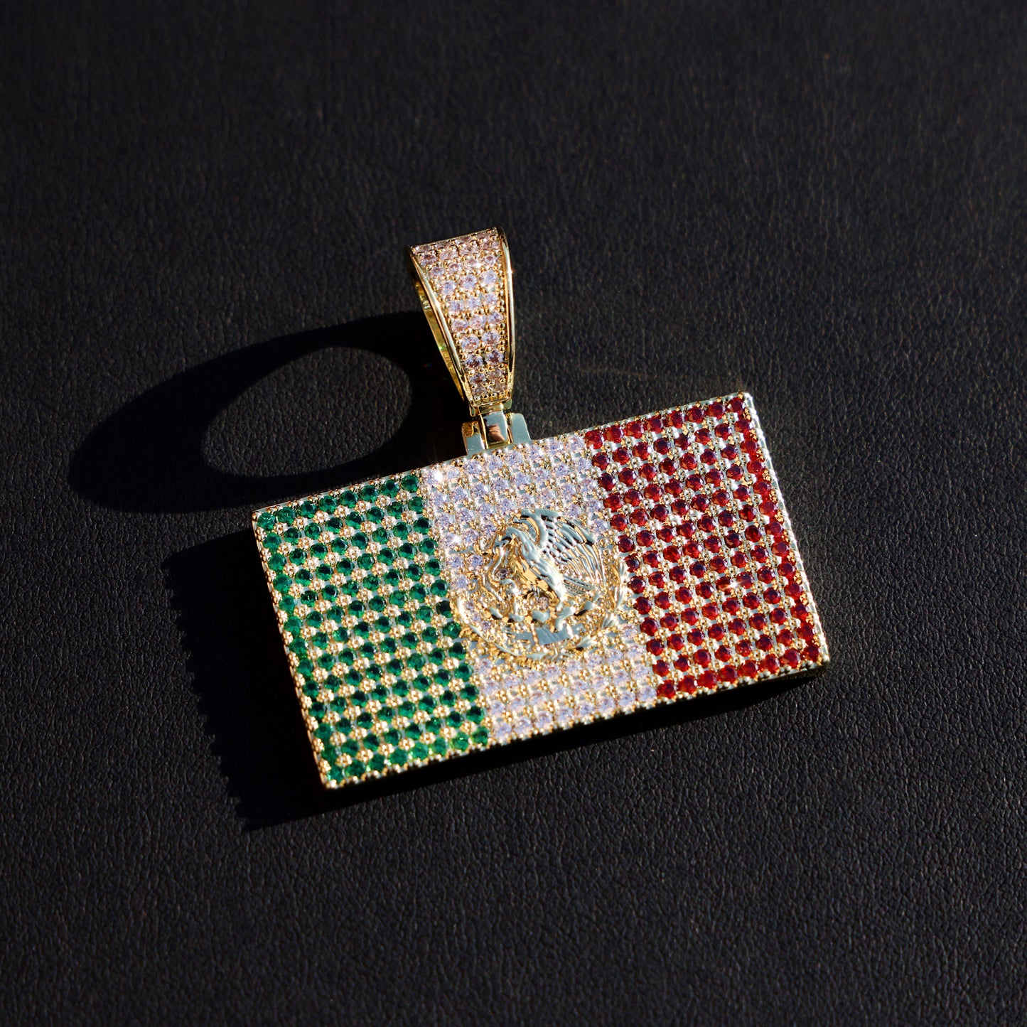 Iced Out Mexican Flag Pendant - 14k Gold