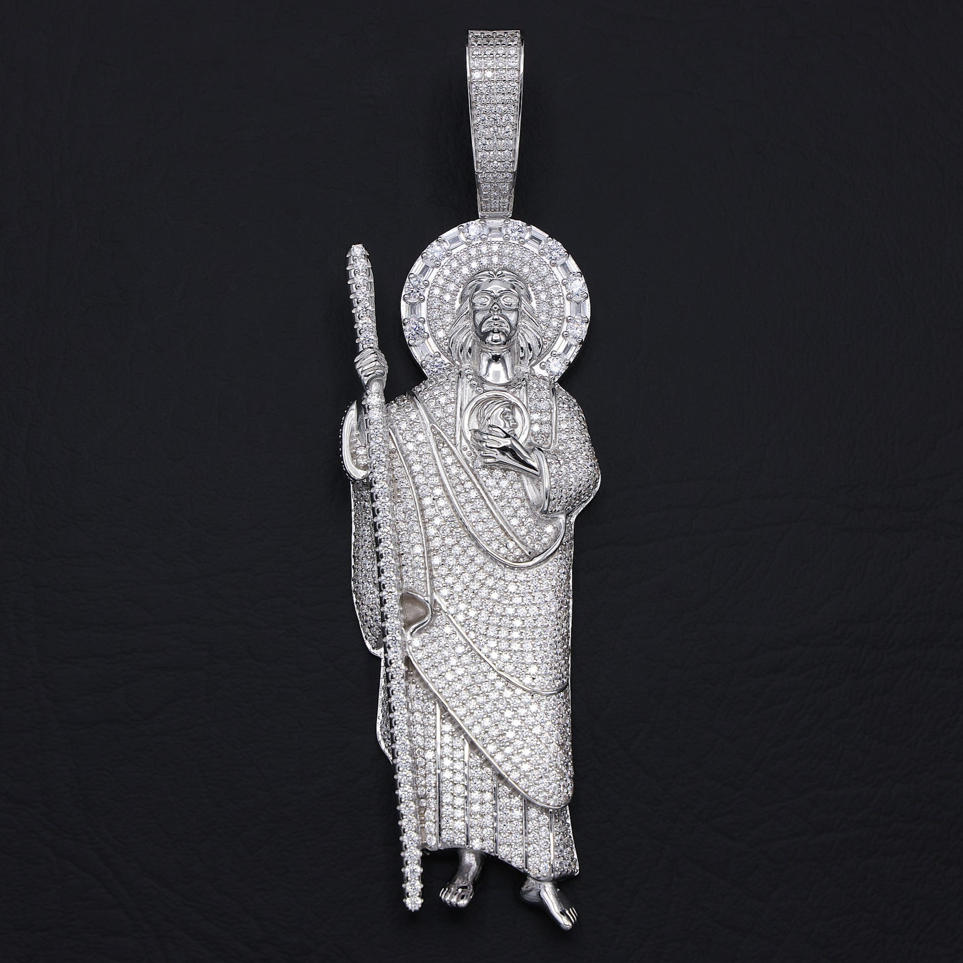 Alex And Elsa Sterling Silver San Judas Tadeo Necklace – 20" Anchor Chain, 42x14mm Pendant