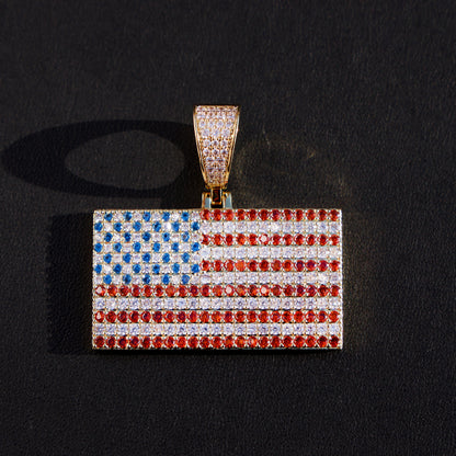 Iced Out USA Flag Pendant - 14k Gold