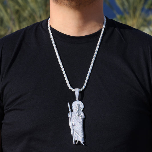 XL Fully Iced Out San Judas Pendant - 925 Silver
