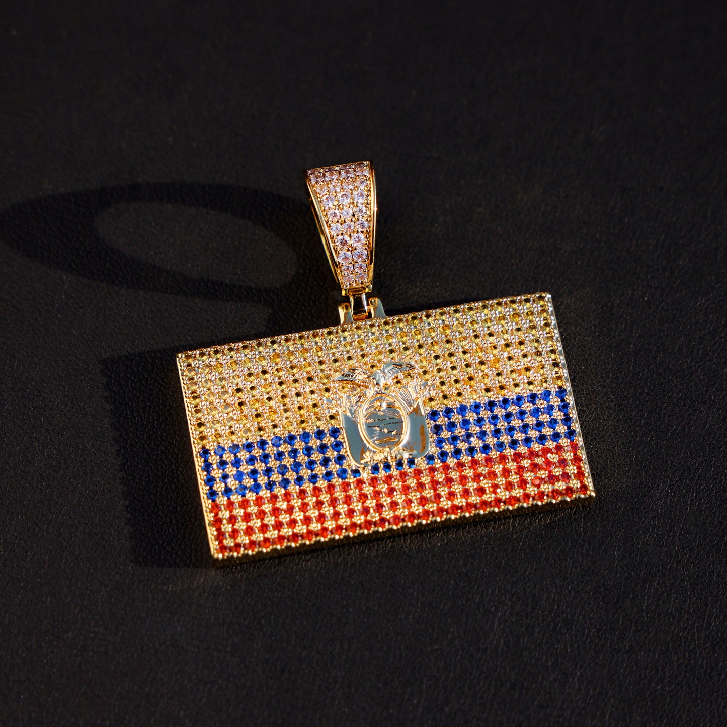 Iced out Ecuador Flag Pendant - 14k Gold