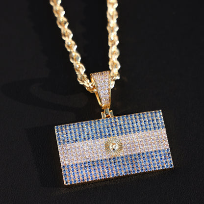 Iced out Argentina Flag Pendant - 14k Gold