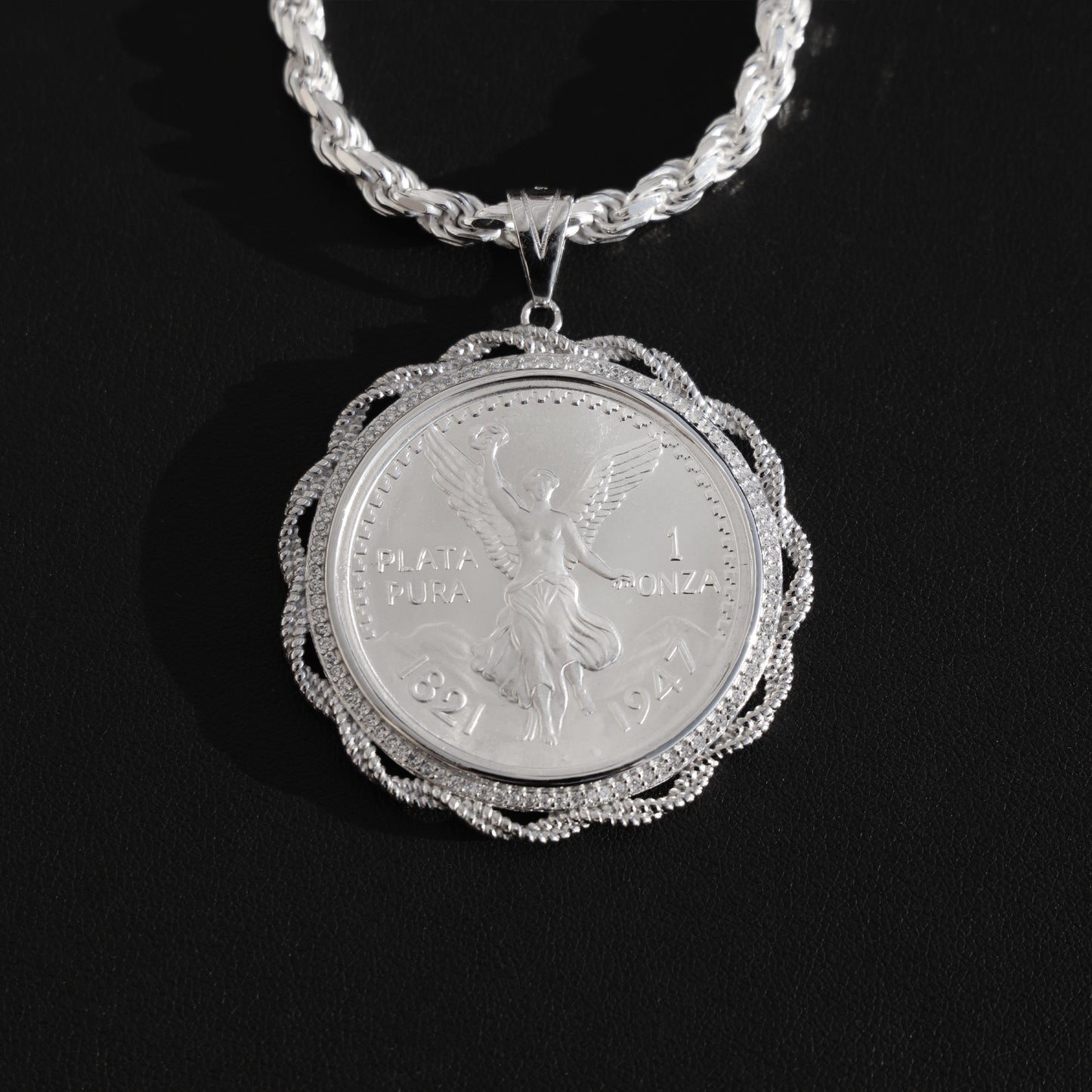 Iced Rope Centenario Pendant - 925 Silver