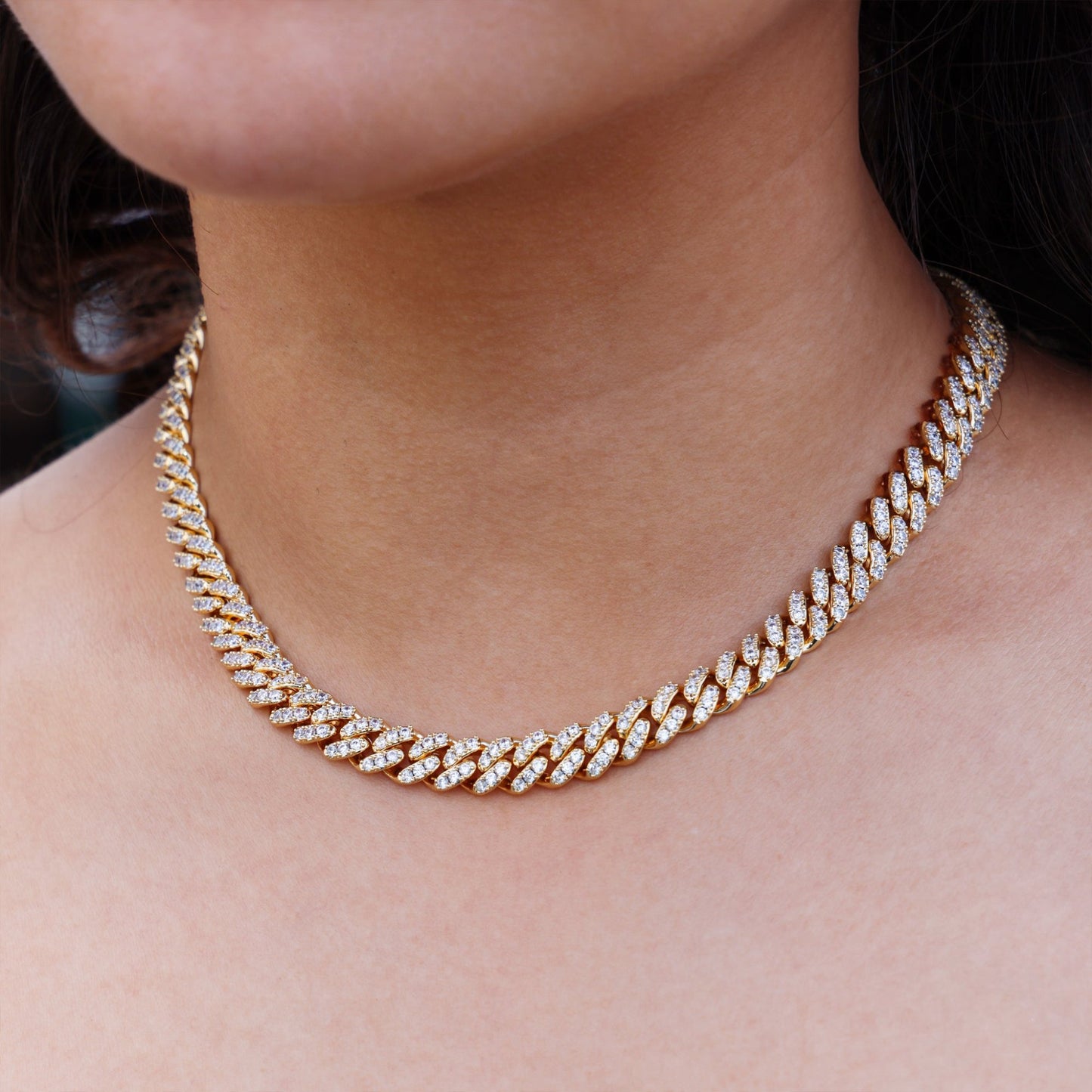 8mm Iced out Cuban Necklace - Gold