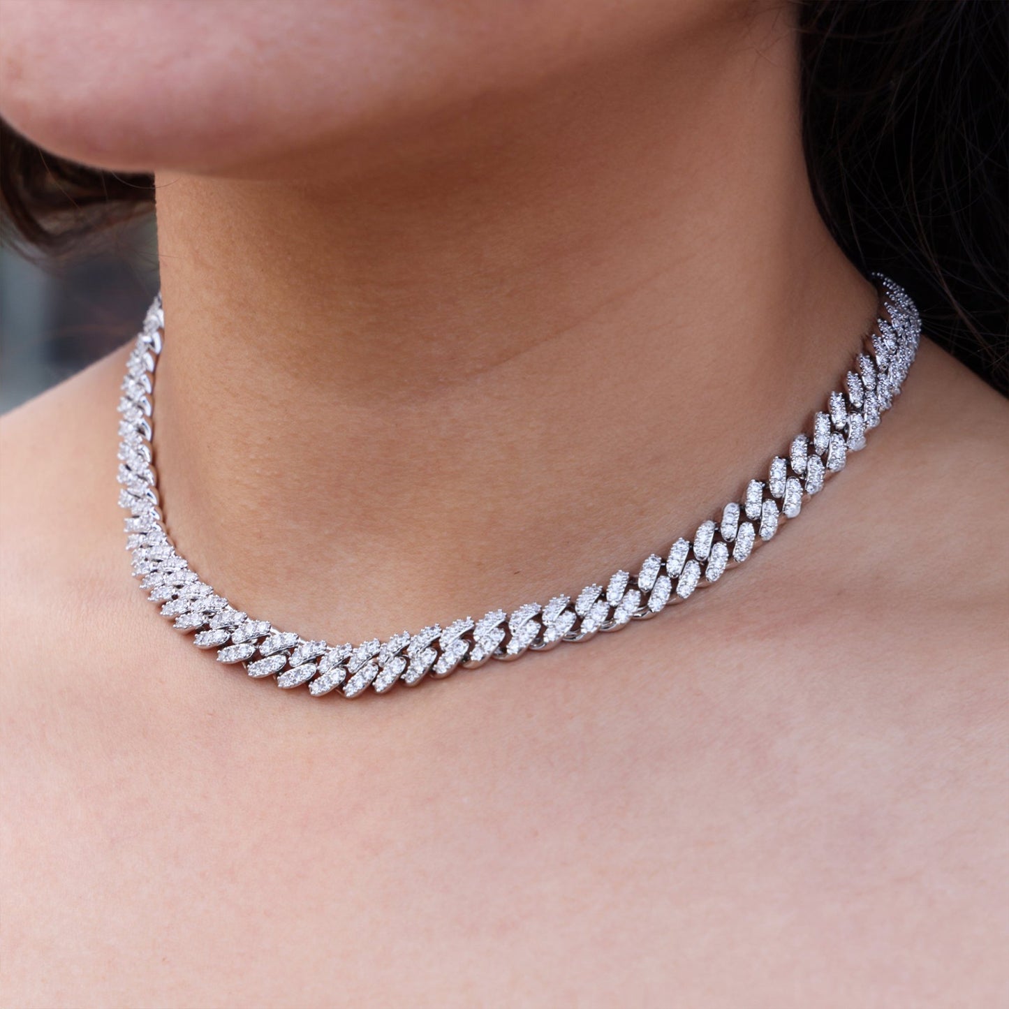 8mm Iced out Cuban Necklace - White Gold