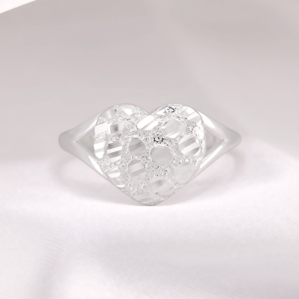 Puffed Heart Nugget Ring - 925 Silver
