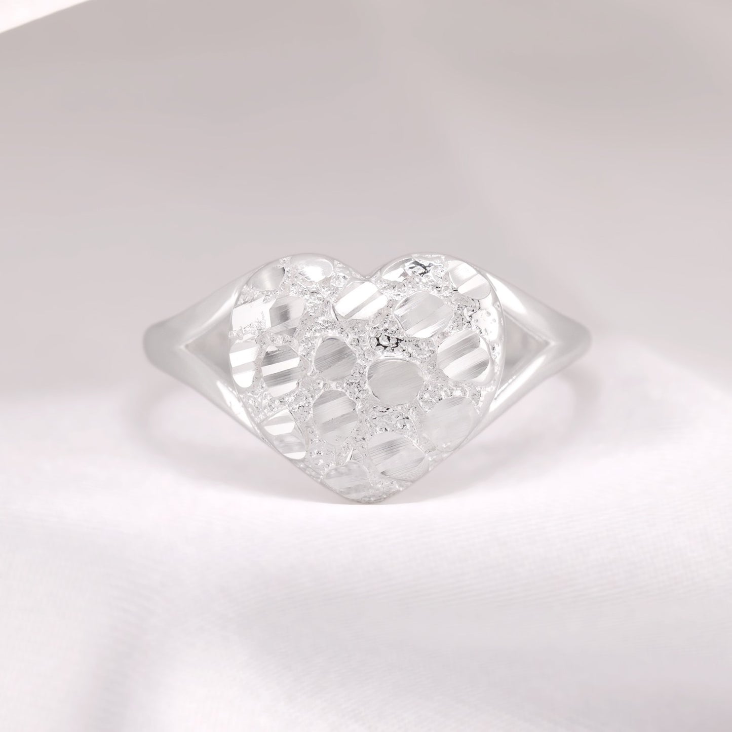 Puffed Heart Nugget Ring - 925 Silver