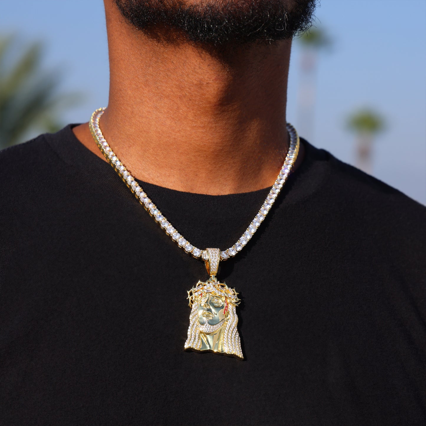 Iced out Jesus Crown Pendant - Gold over 925 Silver