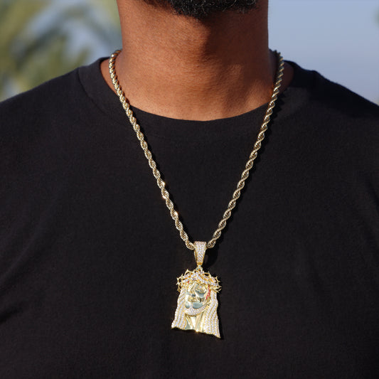 Iced out Jesus Crown Pendant - Gold