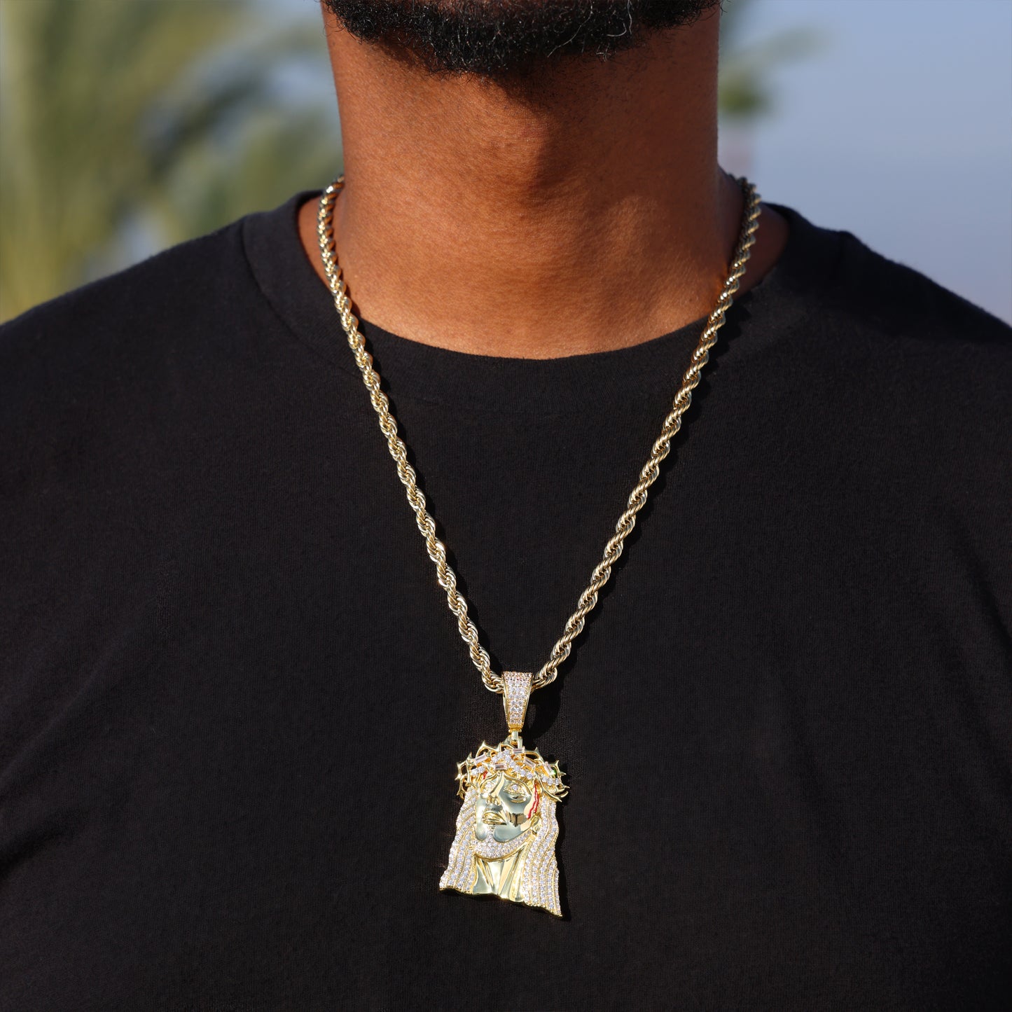 Iced out Jesus Crown Pendant - Gold over 925 Silver