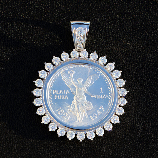 Iced Moissanite Bezel Centenario Pendant - 925 Silver