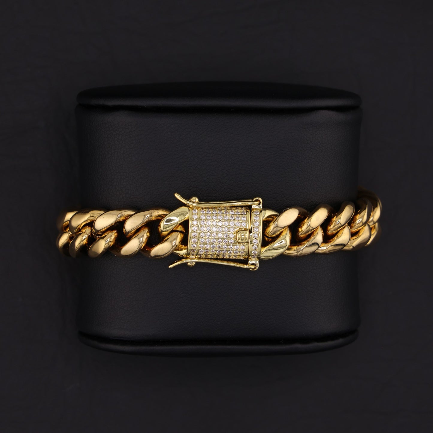 12mm Miami Cuban Bracelet (Iced Out Clasp) - Gold