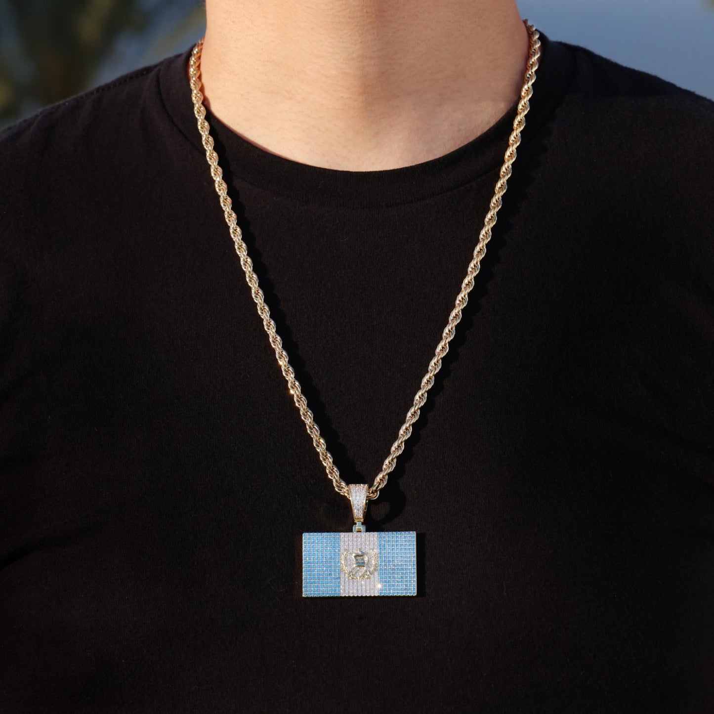 Iced Out Guatemala Flag Pendant - Gold