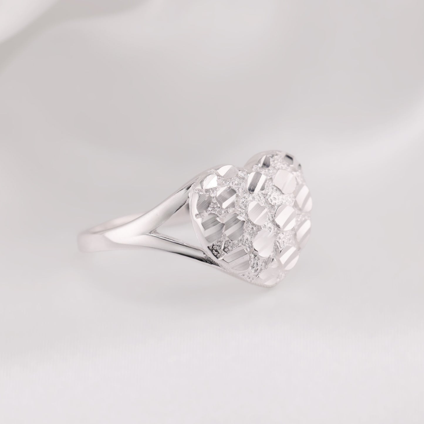 Puffed Heart Nugget Ring - 925 Silver