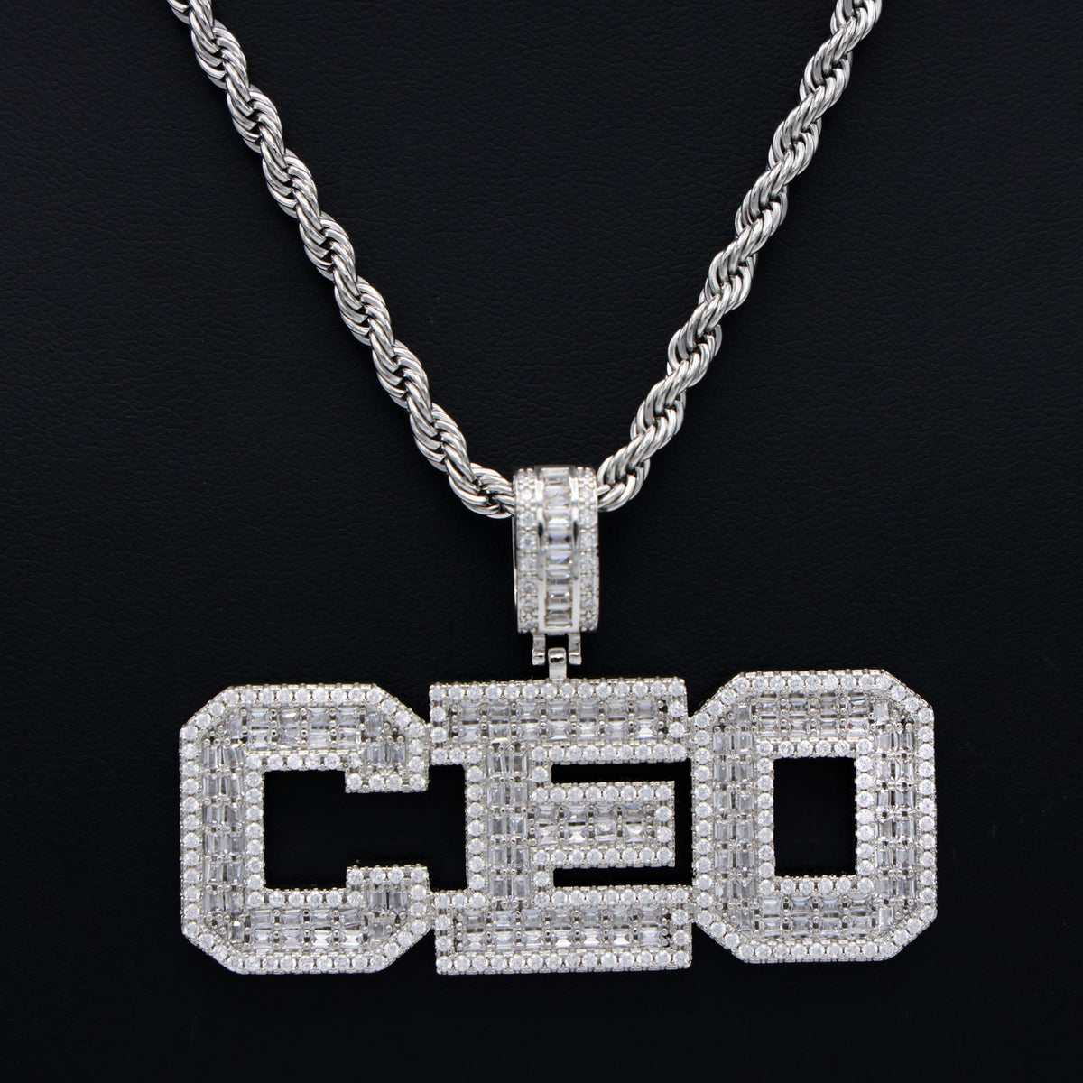 Custom Iced Out University Font Letter Pendant - White Gold