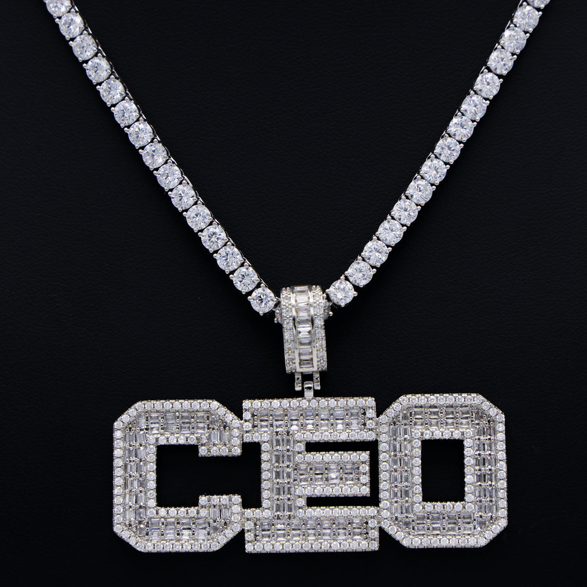 Custom Iced Out University Font Letter Pendant - White Gold