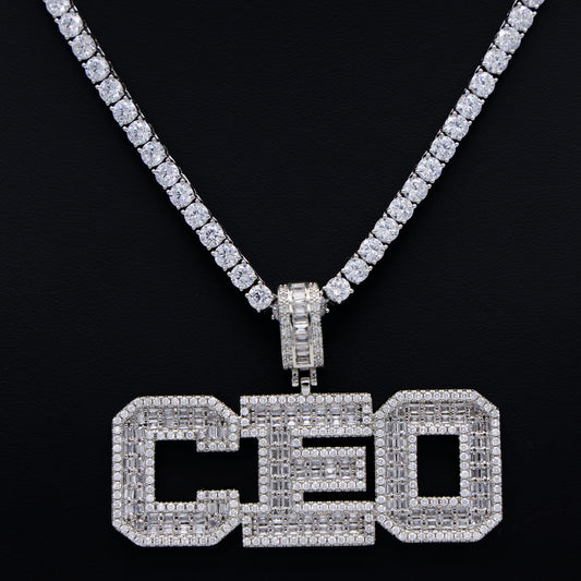 Custom Iced Out University Font Letter Pendant - White Gold