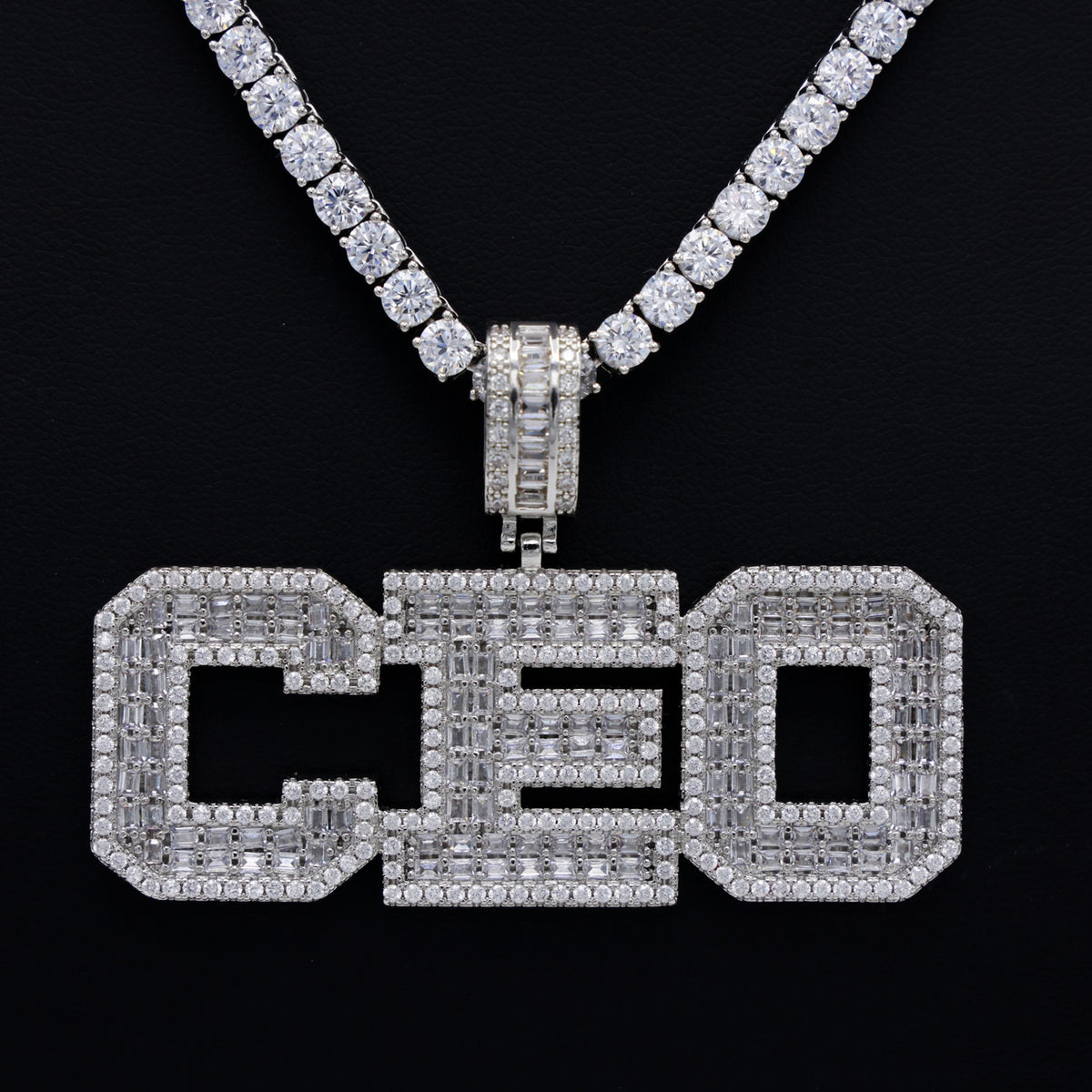 Custom Iced Out University Font Letter Pendant - White Gold