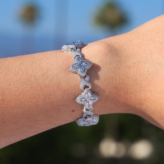Iced Clover Link Bracelet - White Gold