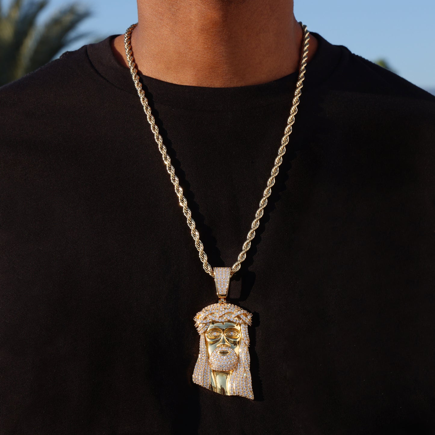 Big Jesus Head Pendant - Gold