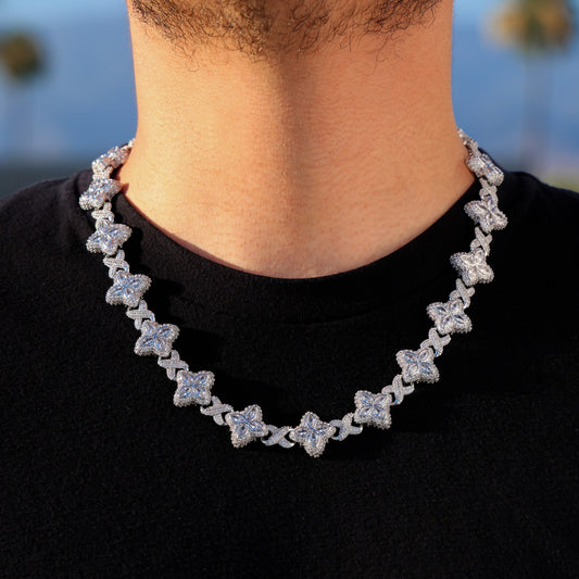 Iced Clover Link Chain - White Gold
