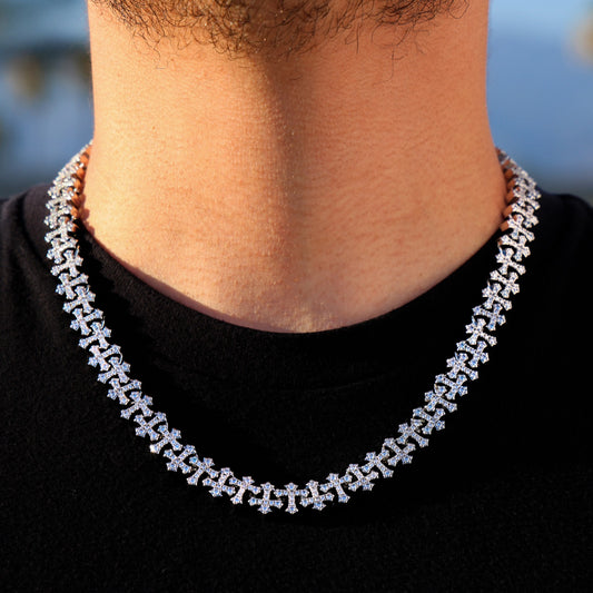 Iced Cross Chain - White Gold