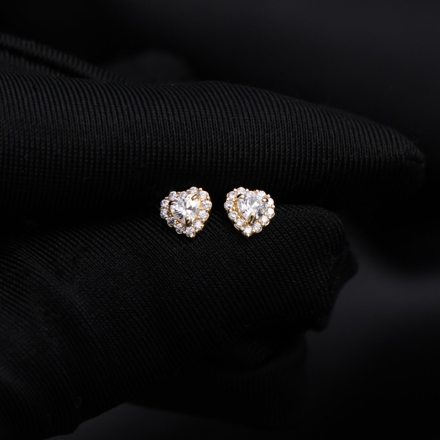 Heart Halo Stud Earrings - 14k Gold