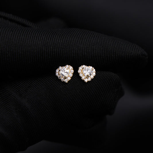 Heart Halo Stud Earrings - 14k Gold