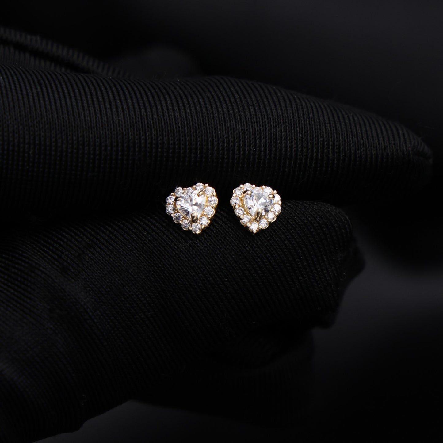 Heart Halo Stud Earrings - 14k Gold