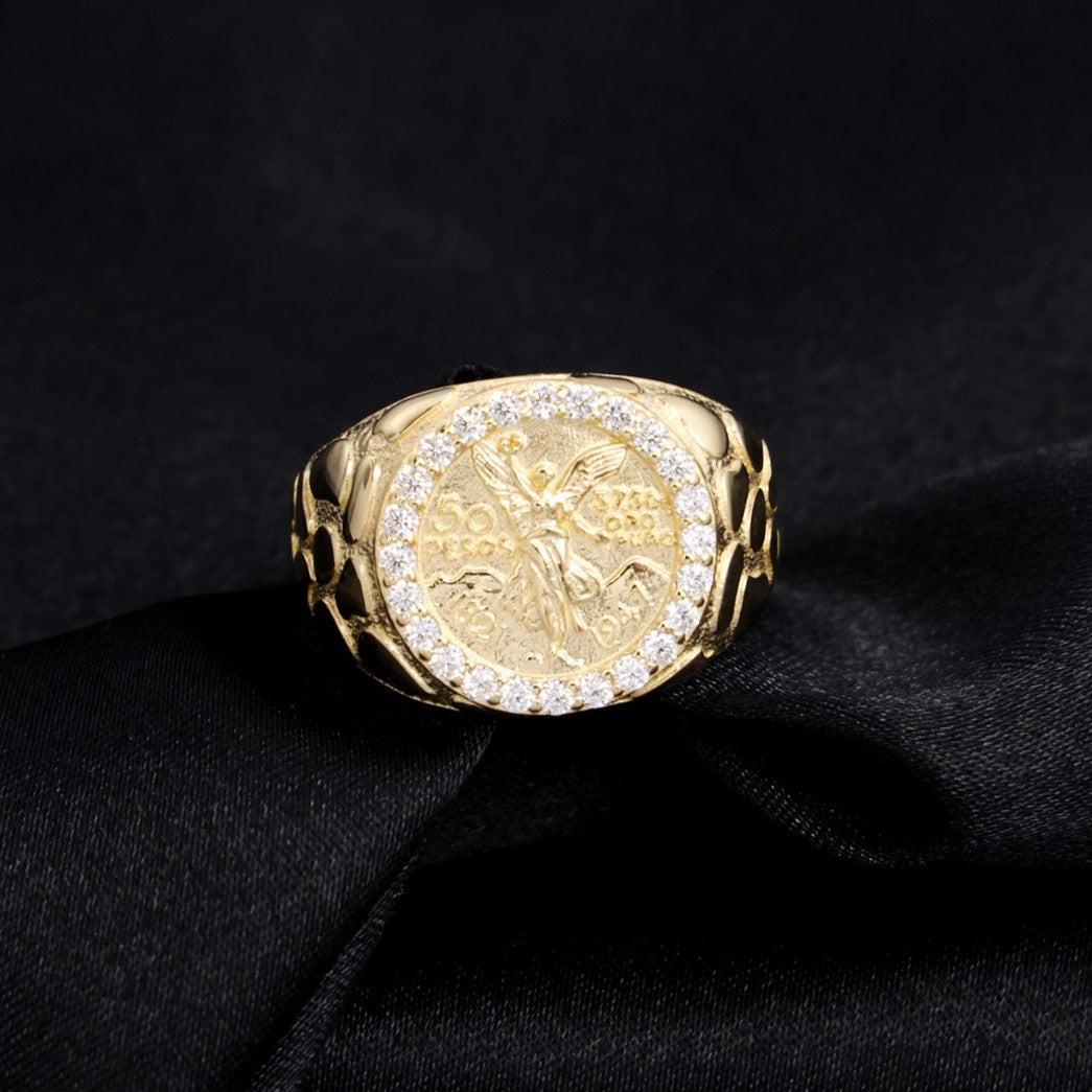 Small Round Centenario Nugget Ring - 14k Gold