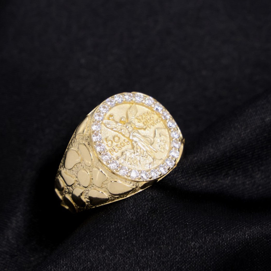 Small Round Centenario Nugget Ring - 14k Gold