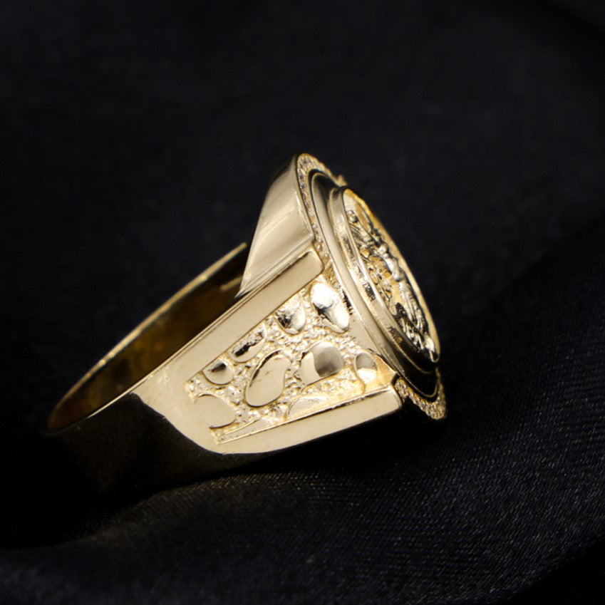 Iced Centenario Nugget Ring - 14k Gold