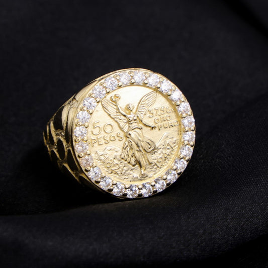 Large Round Centenario Nugget Ring - 14k Gold