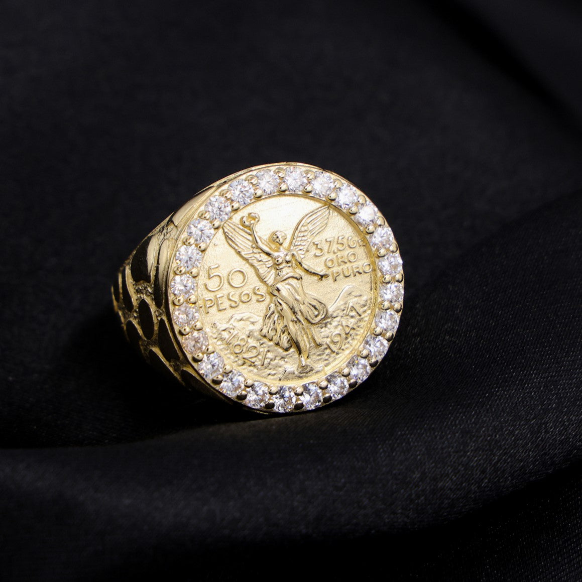 Large Round Centenario Nugget Ring - 14k Gold