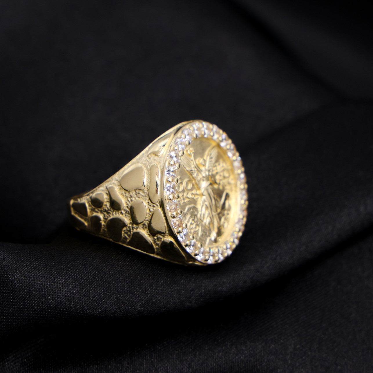 Large Round Centenario Nugget Ring - 14k Gold