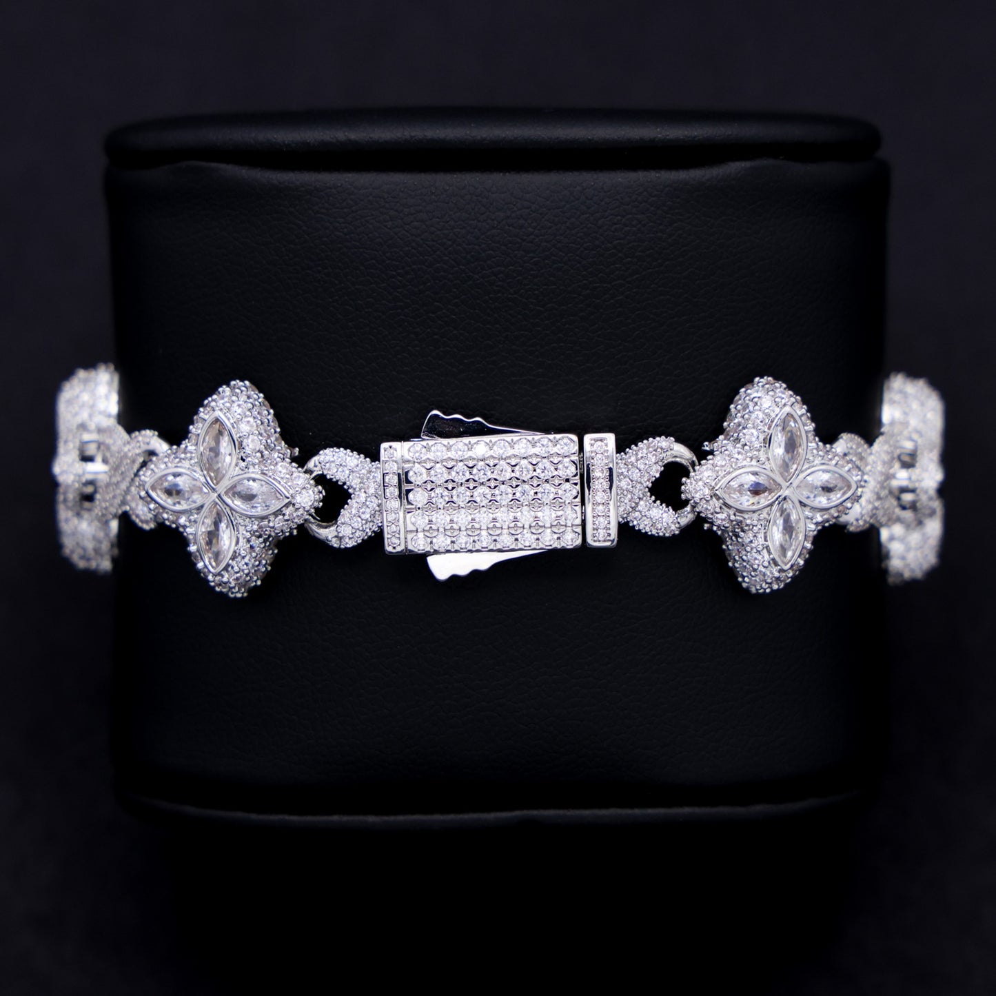Iced Clover Link Bracelet - White Gold