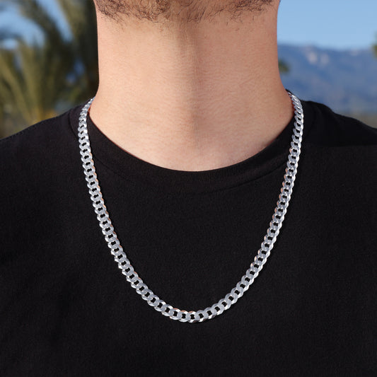 11mm Flat Curb Cuban Chain - 925 Silver