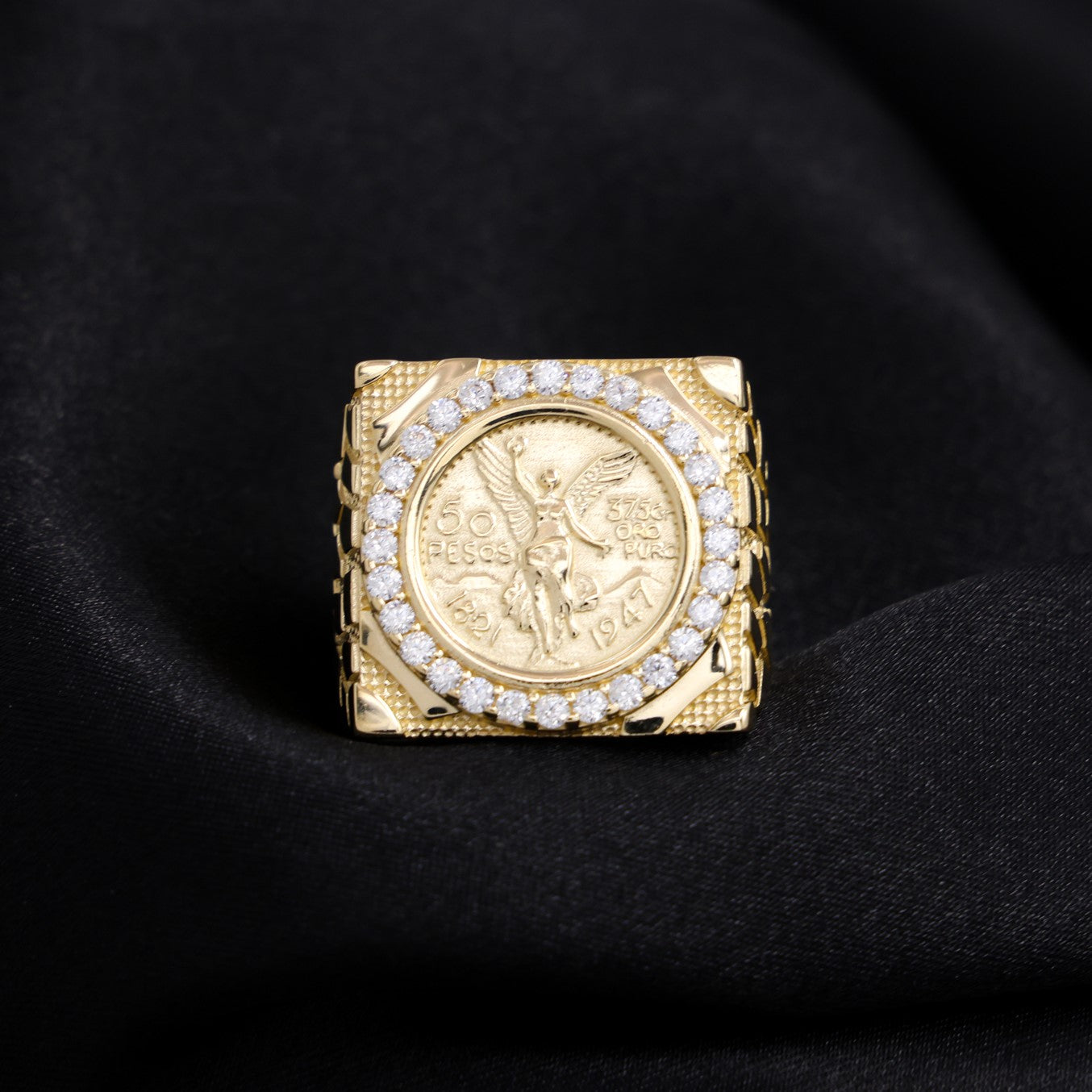 Small Squared Centenario Nugget Ring - 14k Gold