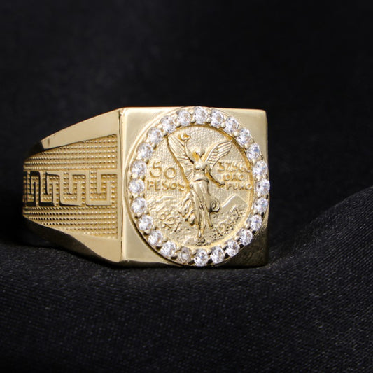 Aztec Squared Centenario Ring - 14k Gold