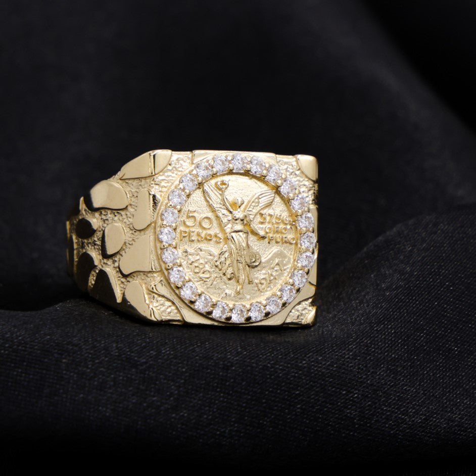 Small Squared Centenario Nugget Ring - 14k Gold